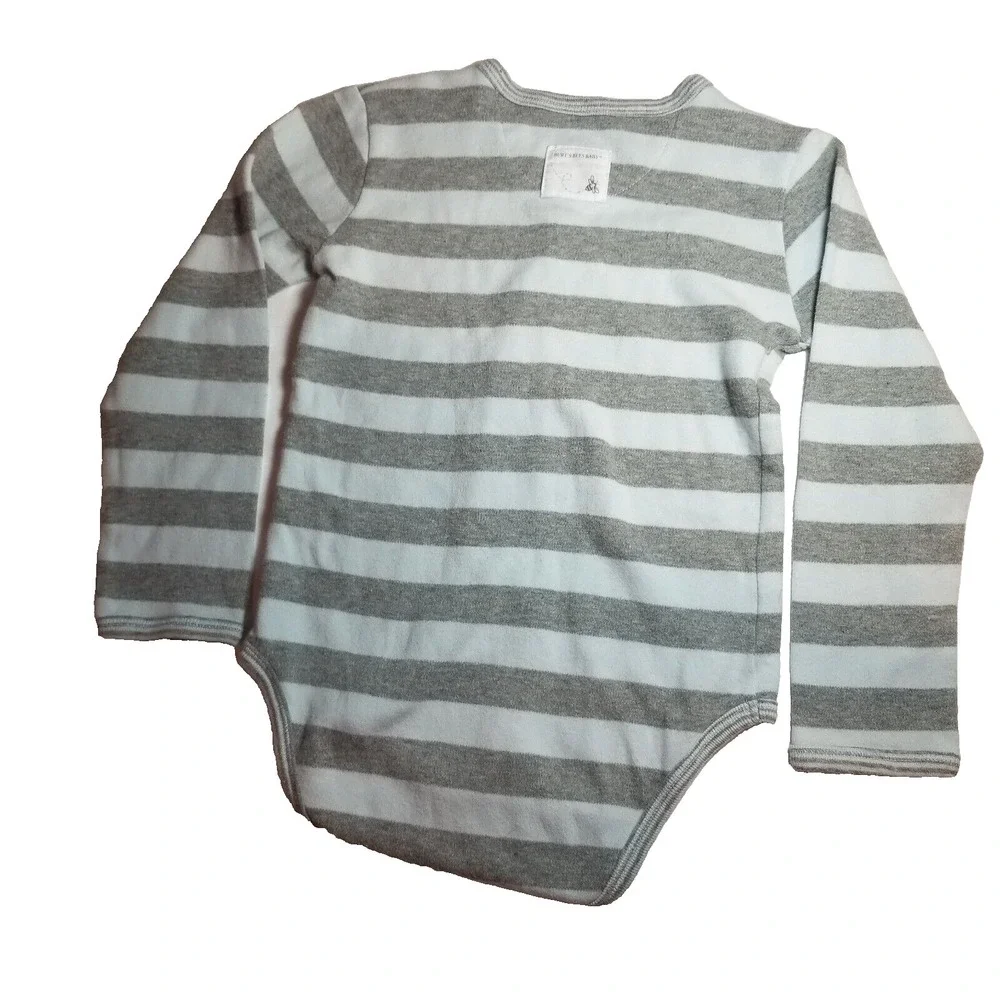 Burts Bees Long Sleeve Bodysuit Snap Organic Cotton Light Blue/Gray Stripe 24 Mo